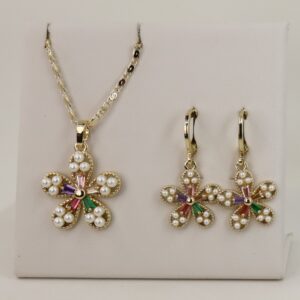 Set cercei+lant+pandativ placat cu aur 14K model ST424 - lant 45 cm