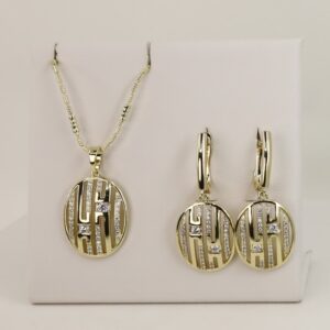 Set cercei+lant+pandativ placat cu aur 14K model ST437 - lant 45 cm