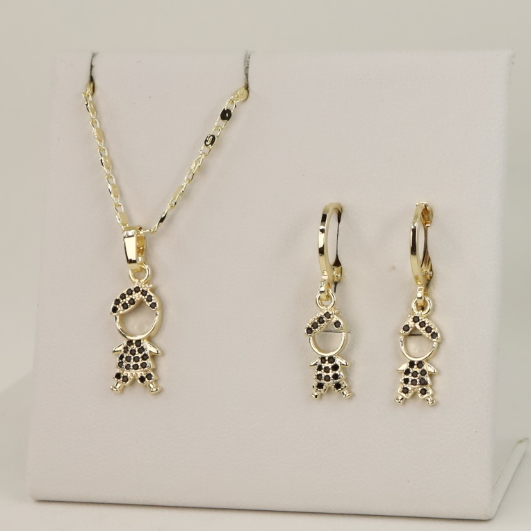 Set cercei+lant+pandativ placat cu aur 14K model ST343 - lant 45 cm